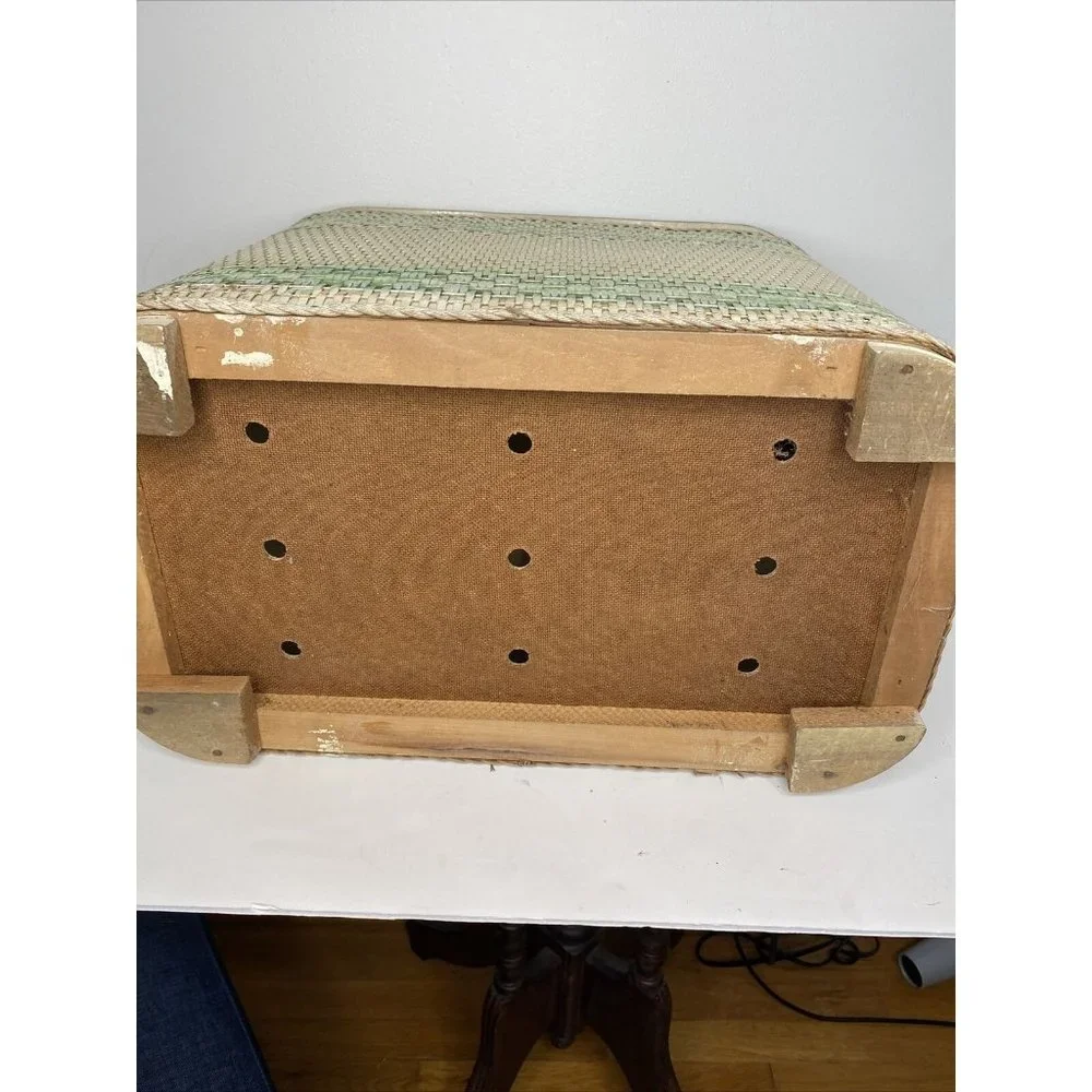 Vintage MCM Red-Man Laundry Hamper Wicker White Green Lucite Top Art Deco
